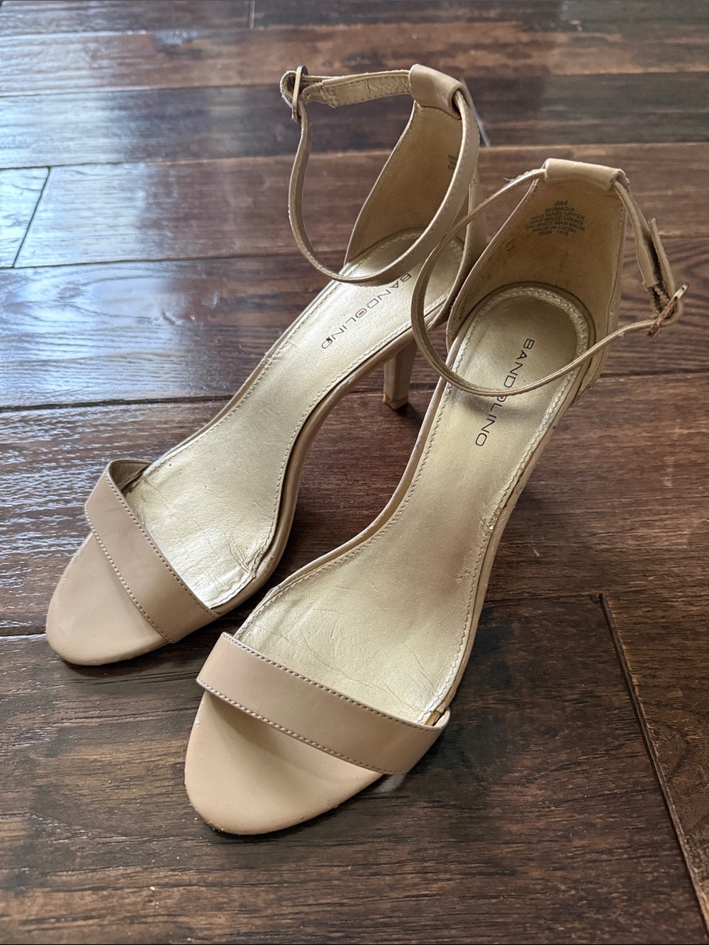 Bandolino Beige Open-Toe Ankle-Strap Heels